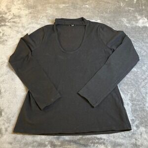 Express Cutout Mock Neck Shirt Womens Medium Black Long Sleeve Stretch